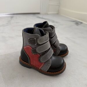 Baby Boys Gray and Red Velcro Winter Boots
